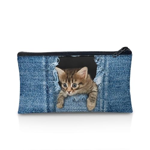 KUIFORTI Federmäppchen für Kinder, Jungen, niedliches Federmäppchen, großes Schreibwaren-Organizer, Federmäppchen, Denim-Tasche für Katzen, Einheitsgröße, Taschen-Organizer von KUIFORTI