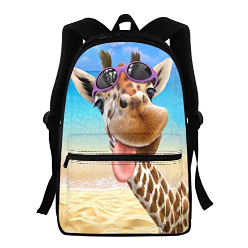 KUIFORTI Kinder Schulrucksack, 3D-Tier-Rucksack für Jungen und Mädchen, leicht, für Reisen und Freizeit, Lustige Giraffe, Einheitsgröße von KUIFORTI