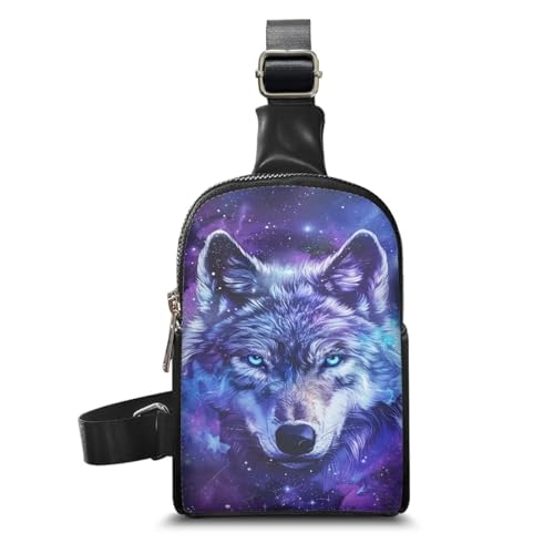 KUIFORTI Mini-Brusttasche für Mädchen und Frauen, niedliche Tragetaschen, tragbare Reise-Crossbody-Brustgeldbörse, Purple Animal Wolf, Einheitsgröße von KUIFORTI