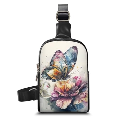 KUIFORTI Umhängetasche für Mädchen und Frauen, Bauchtasche, Reißverschluss, Geldbörse, Brusttasche, tragbar, modische Hüfttasche, Art Butterfly Lotus, Einheitsgröße von KUIFORTI