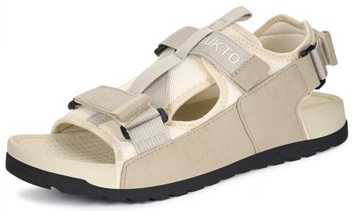 KUKTO Sportliche Wandersandalen für Herren und Damen, mit Fußgewölbeunterstützung, offener Zehenbereich, Netzstoff, athletisch, verstellbar, Outdoor, Sommer, Strandschuhe, Khaki, 10 Wide Women/9 Wide von KUKTO