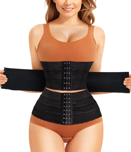 KUMAYES Damen Korsage Shapewer Damen Taillenformer Korsett Waist Clincher mit 3 Reihiger Haken Korsett Figurformend 2/3 Segmente Postpartum Gürtel (schwarz, M) von KUMAYES