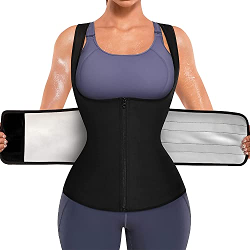 KUMAYES Damen Sauna Effekt Anzug Fitness Taille Waist Trainer Schwitzeffekt Training Tanktop Unterbrust Taillenformer Korsett Bauchweg Shapewear Fitness Figurformender Body Weste (S, Schwarz) von KUMAYES