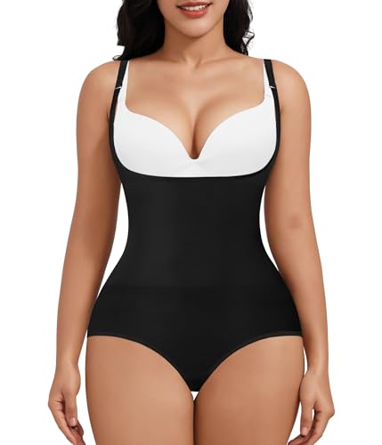 KUMAYES Damen Shapewear Formender U-Kragen Nahtlose Body Shaper Taillenformer Bauchweg Shaping Bodysuit (schwarz, XL-2XL) von KUMAYES