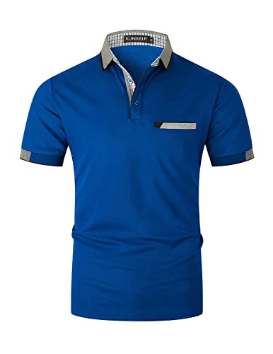 KUNJLELP Herren Poloshirt aus reinem Baumwoll-Piqué Mode kariert Polohemd Basic Kurzarm,Blau 02,M von KUNJLELP