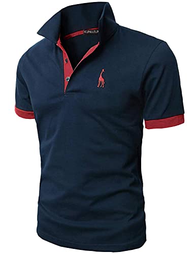 KUNJLELP Herren Poloshirt aus reinem Baumwoll-Piqué Polohemd Basic Kurzarm,Blau 02,M von KUNJLELP