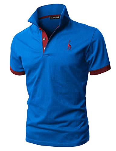 KUNJLELP Herren Poloshirt aus reinem Baumwoll-Piqué Polohemd Basic Kurzarm,Blau 03,XL von KUNJLELP