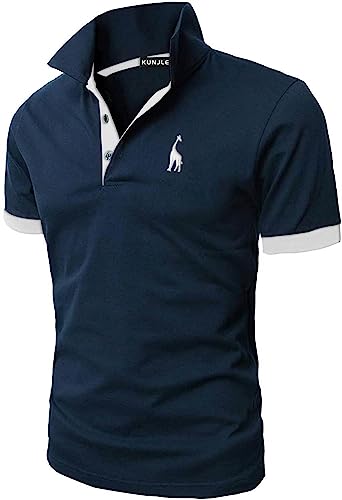 KUNJLELP Herren Poloshirt aus reinem Baumwoll-Piqué Polohemd Basic Kurzarm,Blau 04,XL von KUNJLELP