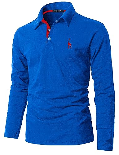 KUNJLELP Poloshirt Herren Langarm, T Shirts Männer, Hemd Herren Giraffe Stickerei T-Shirt Golf Sports Polo,Blue 2,3XL von KUNJLELP