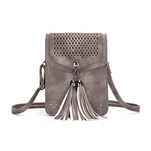 KUNKUN Klein Handy Umhängetasche Damen Kleine Multifunktionale Handytasche Leder Crossbody Tasche Zum Umhängen Geldbörse Mit Verstellbar Abnehmbar Schultergurt Schultertasche-Grau von KUNKUN