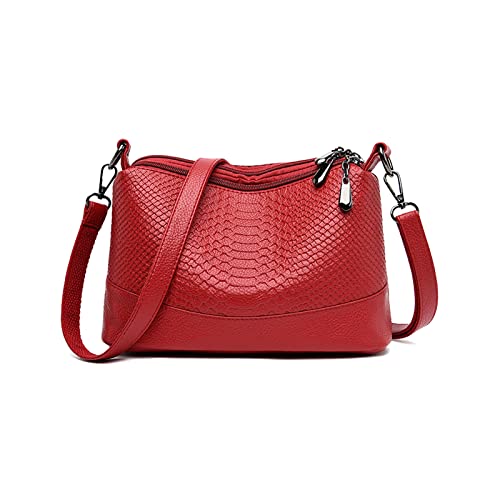 KUNKUN Rot Handtasche Für Damen Umhängetasche Moderne Schultertasche Klein Handtasche Damen Leder Crossbody Tasche Mit 2 Schultergurten von KUNKUN