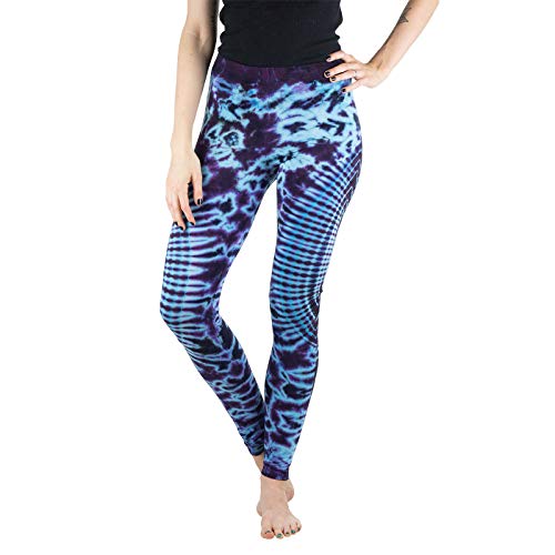 Kunst und Magie Damen Yoga Leggings Atmungsaktive Tie Dye Batik Yogahose, Größe:L, Farbe:Lila/Blau von Kunst und Magie