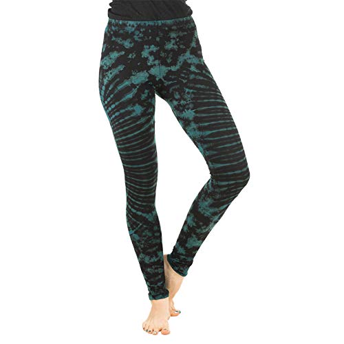 Kunst und Magie Damen Yoga Leggings Atmungsaktive Tie Dye Batik Yogahose, Größe:M, Farbe:Blau/Gruen von Kunst und Magie