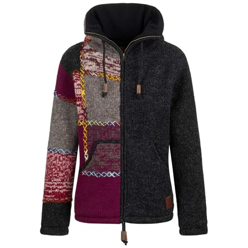 KUNST UND MAGIE Strickjacke Schurwolle Klassich Nordisch Wolle Jacke Thermo-Hoch-Kragen Futter Unisex, Größe:XL von Kunst