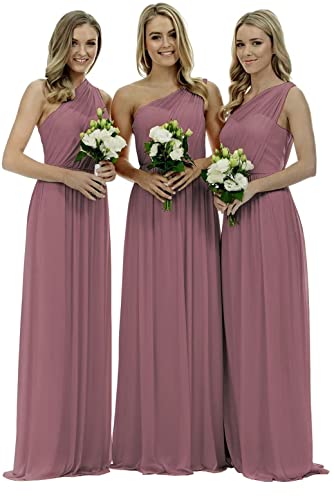 KURFACE Damen Einschulter Brautjungfernkleid Ärmellos Lang Chiffon Formal Abend Party Kleid, Desert Rose, 32 von KURFACE