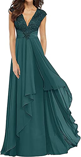 KURFACE Mutter der Braut Bräutigam Kleid Lange Rüschen V-Ausschnitt Ärmellos Hochzeitsgäste Abendkleider für Frauen, pfau, 44 KURFACE Mutter der Braut Bräutigam Kleid Lange Rüschen V-Ausschnitt Ärmellos Hochzeitsgäste Abendkleider für Frauen, pfau, 44 von KURFACE