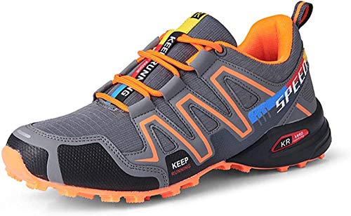 KUXUAN Fahrrad Schuhe Herren Rennradschuhe Mountainbike Fahrrad MTB Schuhe, rutschfeste und Atmungsaktive Freizeitschuhe,Grey+Orange-41 von KUXUAN