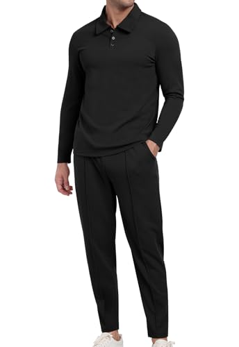 KUYIGO Herren-Trainingsanzüge Polo 2-teiliges Outfit Langarm-Pullover Trainingsanzug-Set Sweatshirt und Jogginghose Waffel-Top Hose lässiger Sport Activewear Golfanzug Schwarz XXL KUYIGO Herren-Trainingsanzüge Polo 2-teiliges Outfit Langarm-Pullover Trainingsanzug-Set Sweatshirt und Jogginghose Waffel-Top Hose lässiger Sport Activewear Golfanzug Schwarz XXL von KUYIGO