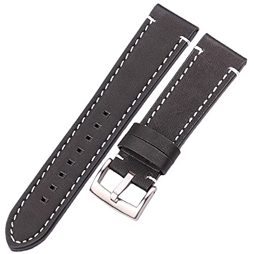 KVIVI Uhrenarmband,Leder Uhrenarmband Lederarmbands 18mm 20mm 22mm 24mm schwarz dunkelbraune Frauen Männer Rindsleder Uhr Band Strap Gürtel mit Schnalle (Color : Black silver clasp, Size : 22mm) von KVIVI