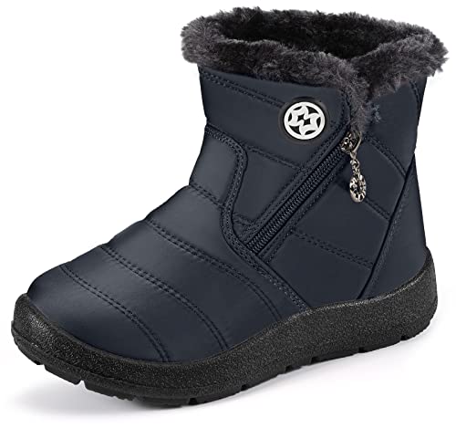 KVbabby Schneestiefel für Jungen Mädchen Winterschuhe Warmes Futter Outdoor Rutschfest Stiefel Kinder Schuhe,Blau-K,37 EU von KVbabby