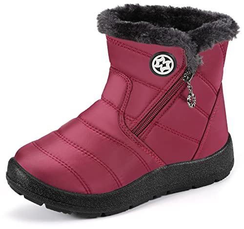 KVbabby Schneestiefel für Jungen Mädchen Winterschuhe Warmes Futter Outdoor Rutschfest Stiefel Kinder Schuhe,Rot,31 EU von KVbabby