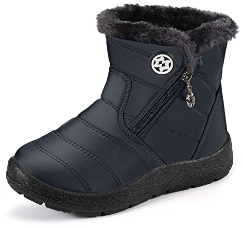 KVbabby Schneestiefel für Jungen Mädchen Winterschuhe Warmes Futter Outdoor Rutschfest Stiefel Kinder Schuhe,Blau-K,29 EU von KVbabby