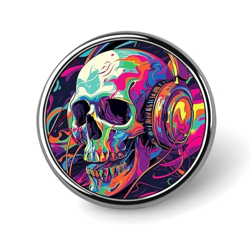 Runde Brosche mit Totenkopf-Musik-Kopfhörern, Anstecknadel, Revers, Krawattennadel für Damen und Herren, Büroangestellte, Lehrer, Dekoration Runde Brosche mit Totenkopf-Musik-Kopfhörern, Anstecknadel, Revers, Krawattennadel für Damen und Herren, Büroangestellte, Lehrer, Dekoration von KWQDOZF