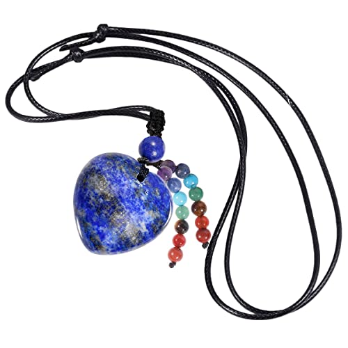 KYEYGWO 7 Chakren Krstall Herz Anhänger für Damen und Herren, Lapislazuli Herzform Edelstein Halskette Heilstein Ketten Liebe Amulett Segen Schmuck Glücksbringer von KYEYGWO