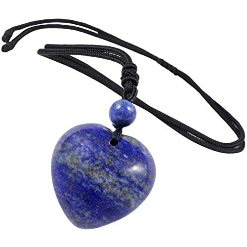 KYEYGWO Lapislazuli Kristall Herz Anhänger für Damen und Herren, Reiki Heilung Stein Halskette Herzform Edelstein Ketten Liebe Amulett Segen Schmuck mit Einstellbare Nylon Seil von KYEYGWO