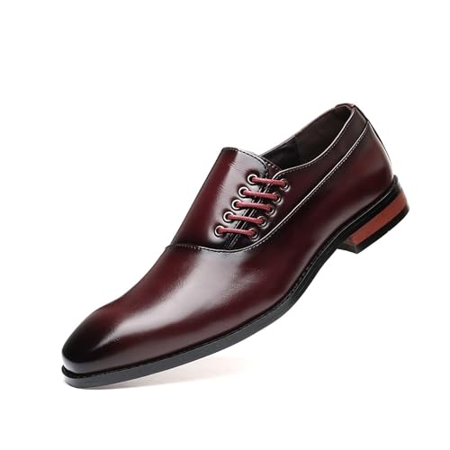 KYOESCAI Anzugschuhe Herren Business Schuhe Klassischer Oxford Schwarz Glattleder Derby Hochzeit Schuhe,Burgundy,38 EU von KYOESCAI