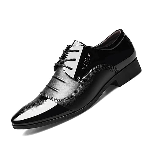 KYOESCAI Anzugschuhe Herren Klassischer Schnürschuhe Schwarz Glattleder Derby Hochzeitsschuhe Business Schuhe,Schwarz,48 EU von KYOESCAI