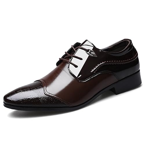 KYOESCAI Anzugschuhe Herren Klassischer Schwarz Business Schuhe Derby Oxford Hochzeit Schuhe Schnürschuhe,Braun,42 EU von KYOESCAI