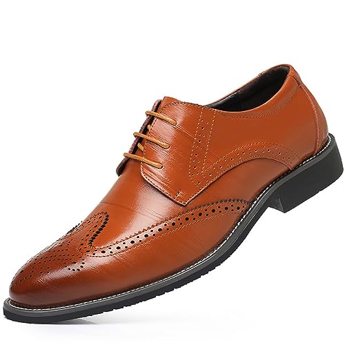 KYOESCAI Herren Anzugschuhe Klassische Oxfords Brogues Hochzeit Schuhe Schnürschuhe für Männer,Gelb,39 EU von KYOESCAI