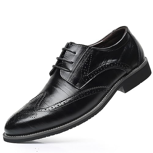 KYOESCAI Herren Anzugschuhe Klassische Oxfords Brogues Hochzeit Schuhe Schnürschuhe für Männer,Schwarz,42 EU von KYOESCAI