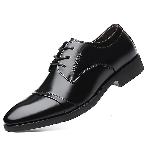 KYOESCAI Herren Anzugschuhe Schnürhalbschuhe Klassischer Business Derby Oxford Schuhe Hochzeitsschuhe,Schwarz,41 EU von KYOESCAI