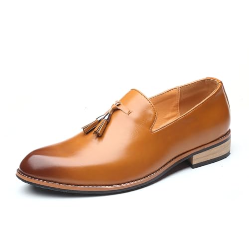 KYOESCAI Herren Anzugschuhe Spitzschuh Klassischer Business Derby Oxford Hochzeit Schuhe Comfort Fahrende Schuhe mit Quasten,Gelb,40 EU von KYOESCAI