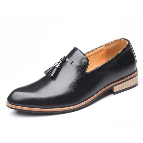 KYOESCAI Herren Anzugschuhe Spitzschuh Klassischer Business Derby Oxford Hochzeit Schuhe Comfort Fahrende Schuhe mit Quasten,Schwarz,38 EU von KYOESCAI