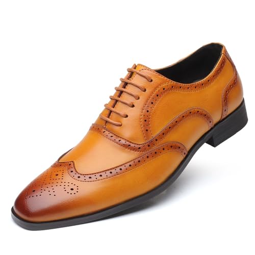 KYOESCAI Herren Brogue Hochzeit Schuhe Anzugschuhe Klassischer Business Derby Oxford Schnürhalbschuhe,Gelb,41 EU von KYOESCAI