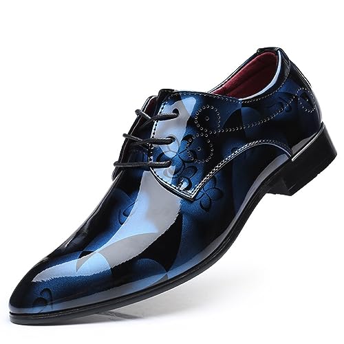 KYOESCAI Herren Klassischer Business Derby Oxford Hochzeit Schuhe Glattleder Lederschuhe Schnürschuh Anzugschuhe,Blau,42 EU von KYOESCAI