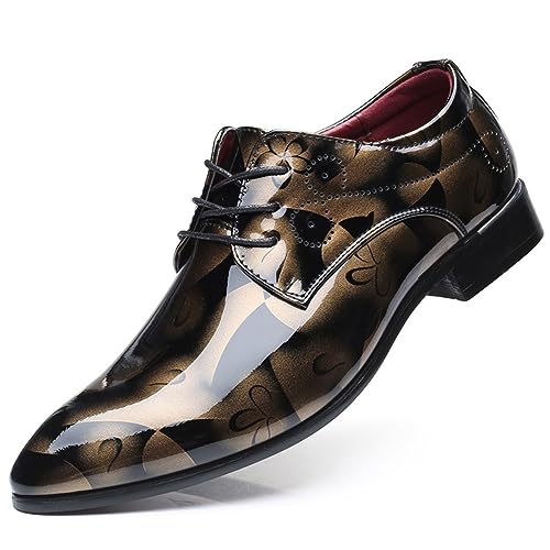 KYOESCAI Herren Klassischer Business Derby Oxford Hochzeit Schuhe Glattleder Lederschuhe Schnürschuh Anzugschuhe,Gold,37 EU von KYOESCAI