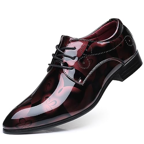 KYOESCAI Herren Klassischer Business Derby Oxford Hochzeit Schuhe Glattleder Lederschuhe Schnürschuh Anzugschuhe,Rot,41 EU von KYOESCAI