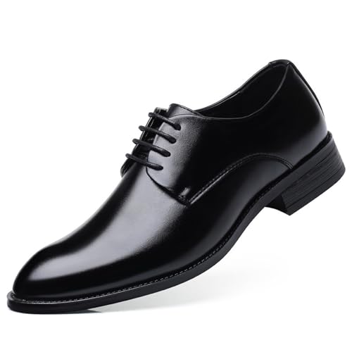 KYOESCAI Herren Schnürhalbschuhe Klassischer Business Derby Oxford Hochzeit Schuhe Schwarz Anzugschuhe,Schwarz,39 EU von KYOESCAI