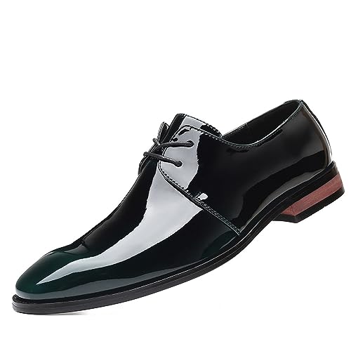 KYOESCAI Herren Schwarzes Lackleder Anzugschuhe Klassischer Business Derby Oxford Hochzeit Schuhe Schnürhalbschuhe,Grün,46 EU von KYOESCAI