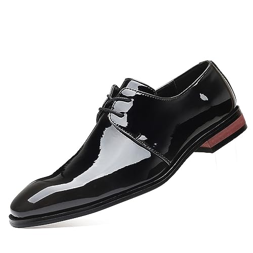 KYOESCAI Herren Schwarzes Lackleder Anzugschuhe Klassischer Business Derby Oxford Hochzeit Schuhe Schnürhalbschuhe,Schwarz,40 EU von KYOESCAI