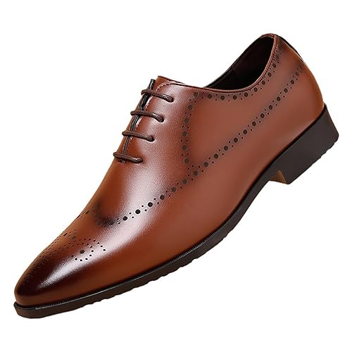 KYOESCAI Hochzeitsschuhe Herren Anzugschuhe Schnürhalbschuhe Klassischer Business Derby Oxford Brogue Schuhe,Braun,39 EU von KYOESCAI