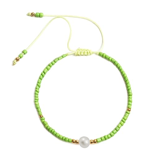 KaTiak Personalisiertes Armband, Damen-Armband, handgefertigt, bunte Perlen, Imitationsperlen-Armbänder, Damen und Mädchen, einfacher Handschmuck (Color : Green) von KaTiak