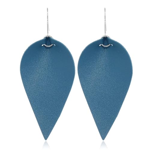 Ohrringe, Persönlichkeit, Fischhaken-Ohrring, Blattform, PU-Leder, Anhänger, Tropfen-Ohrhänger, Damen- und Mädchen-Ohrschmuck (Color : Blue) von KaTiak