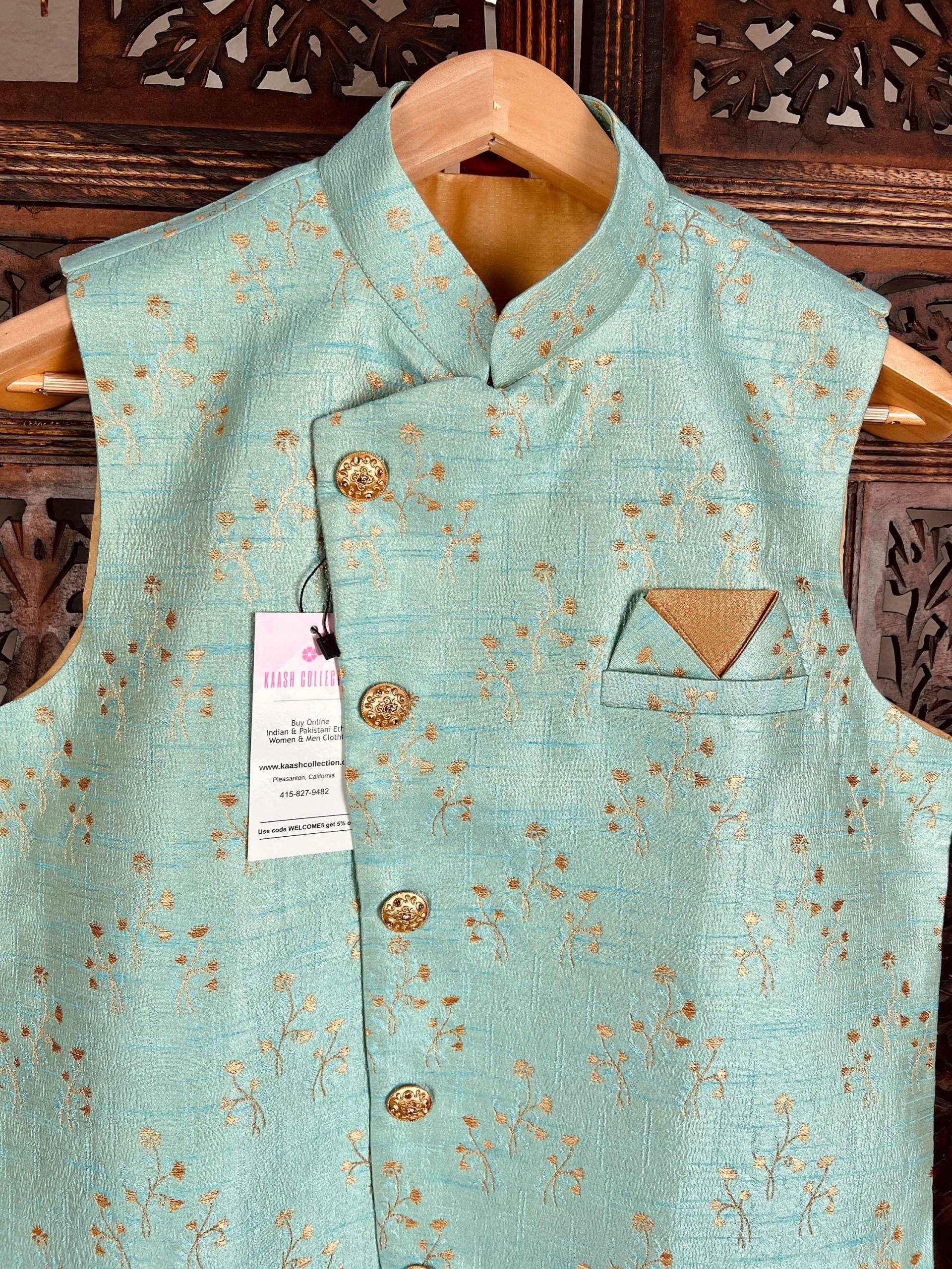 Größe 36 | Designer Sea Green Modi Nehru Jacke Für Männer Taillenmantel Kurta Geschenk Ihn Hochzeit Kaash Kollektion von KaashCollection