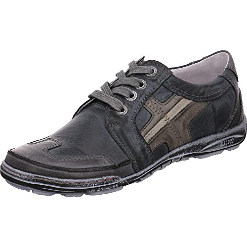 Kacper Herren Schnürschuhe aus Leder in grau blau mit Schnürsenkel und Wechselfußbett. dunkelblau/grau/beige Gr. 43 von Kacper