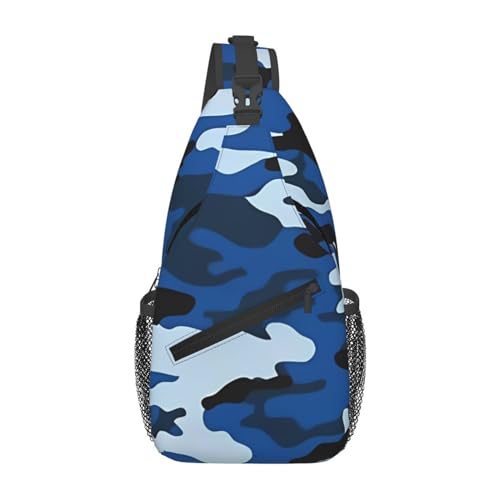 Rotbraunes Rindsleder, geeignet für Sport, Laufen, Reisen, Outdoor-Tragetaschen für Herren und Damen, blau camouflage, Einheitsgröße, Retro-Stil von KadUe